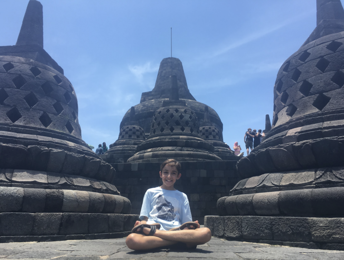 Me meditating on a Barudaber temple in a 2016 Indonesia. Photo taken by my Mom, Iris Giladi.